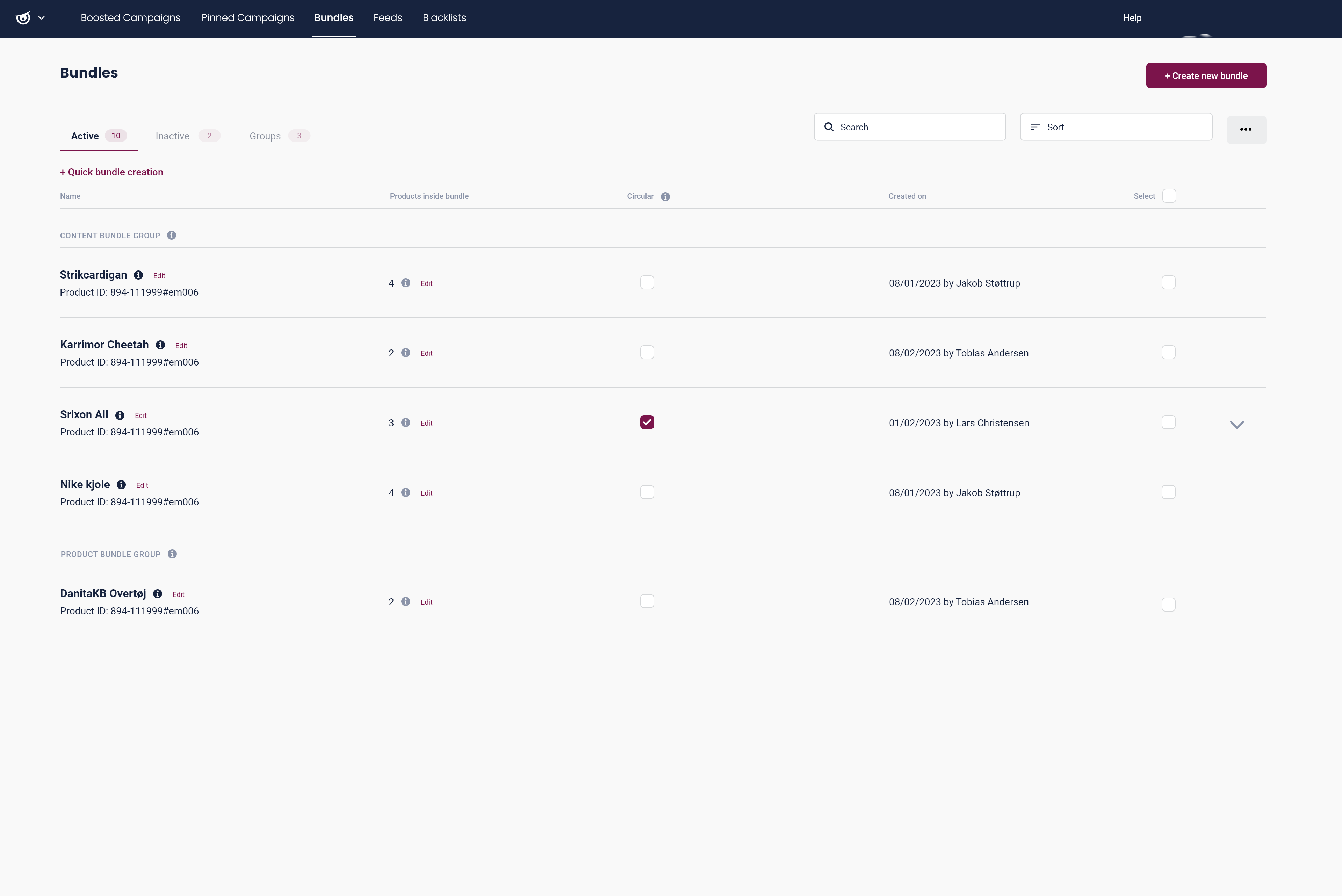 List view Bundles - Quick Bundle creation